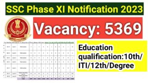 Read more about the article SSC Selection Posts Phase 11 Notification 2023 out/ Vacancy 5369/Apply online application
