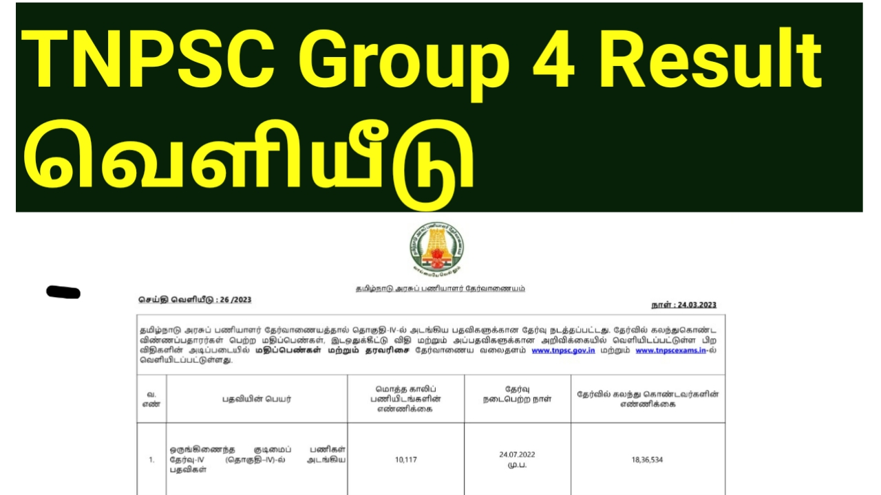 Read more about the article TNPSC Group 4 Result 2022 வெளியீடு/ Mark & Rank எப்படி பார்ப்பது